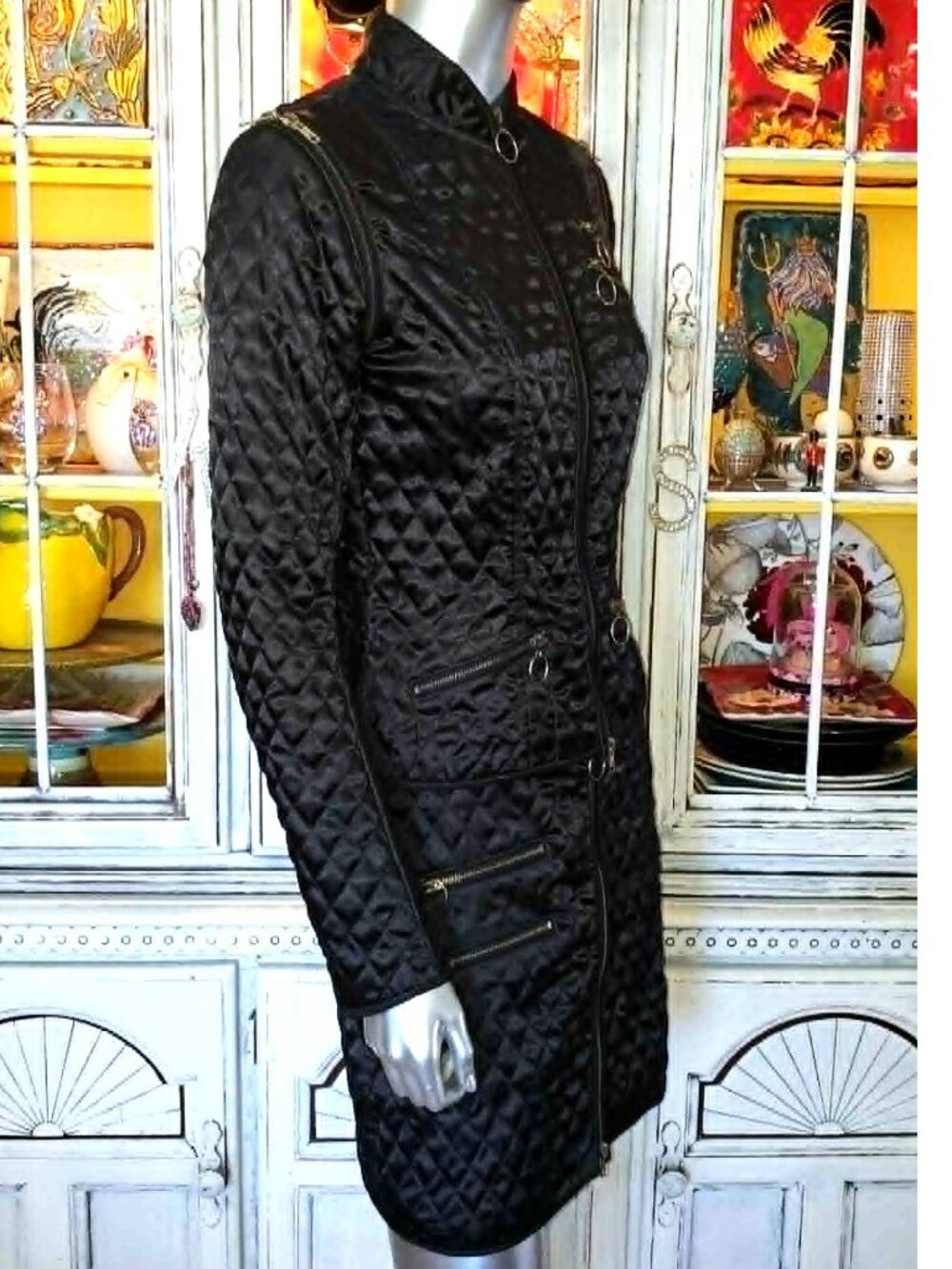 Vintage Betsey Johnson New York 90s Quilted Motorcycle Jacket / Vest Coat Skirt - Picture 4 of 16